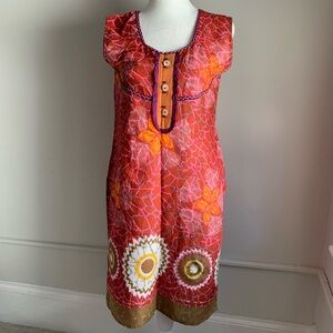 Vintage Batik Beaded Traditional Clothing Tunic Longline Tank Top Fits Small